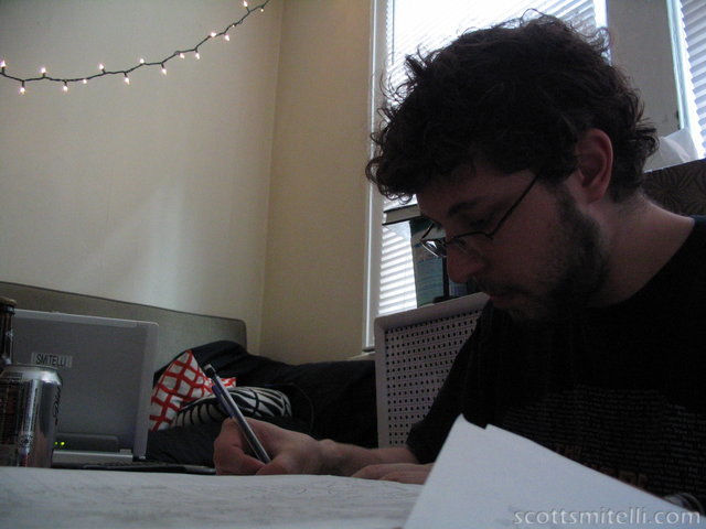 Darrell is hand-drawing a comic...