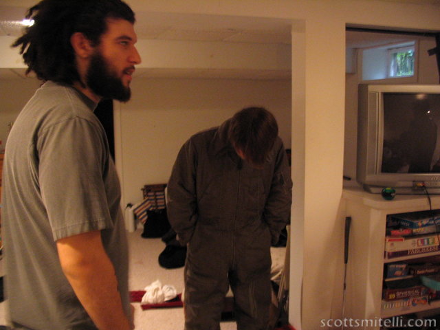 Dave tries on the jumpsuit before it's destroyed