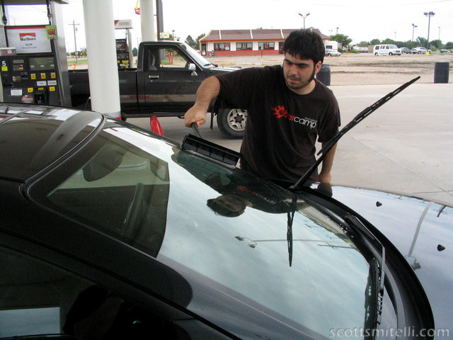 Angelo cleans his own damn windshield in Goodland, KS.