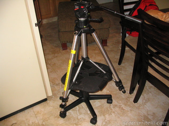 Tripod taped to a broken swivel-chair (we didn't even use this thing)