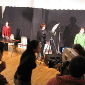 High shot of the set, with Siarra (2nd AC) checking the zoom.
