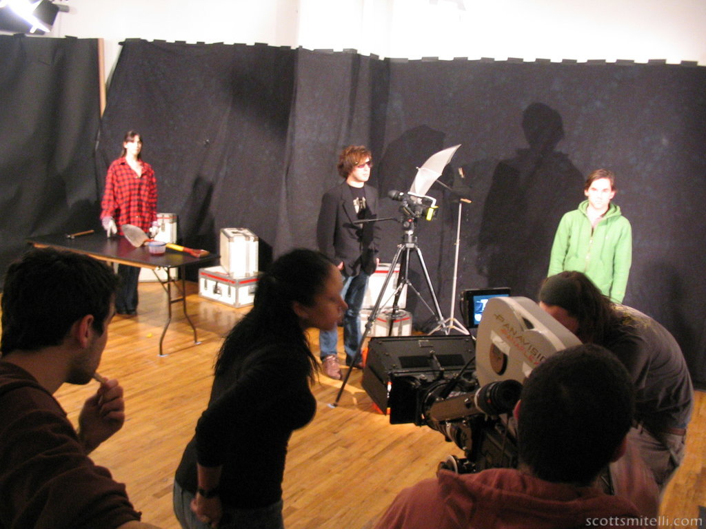 High shot of the set, with Siarra (2nd AC) checking the zoom.