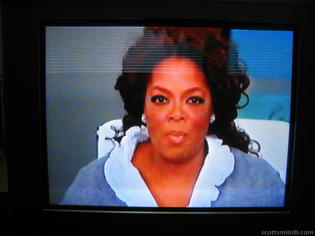 The built-in VCR came with a prerecorded episode of Oprah! Look at that foldback!