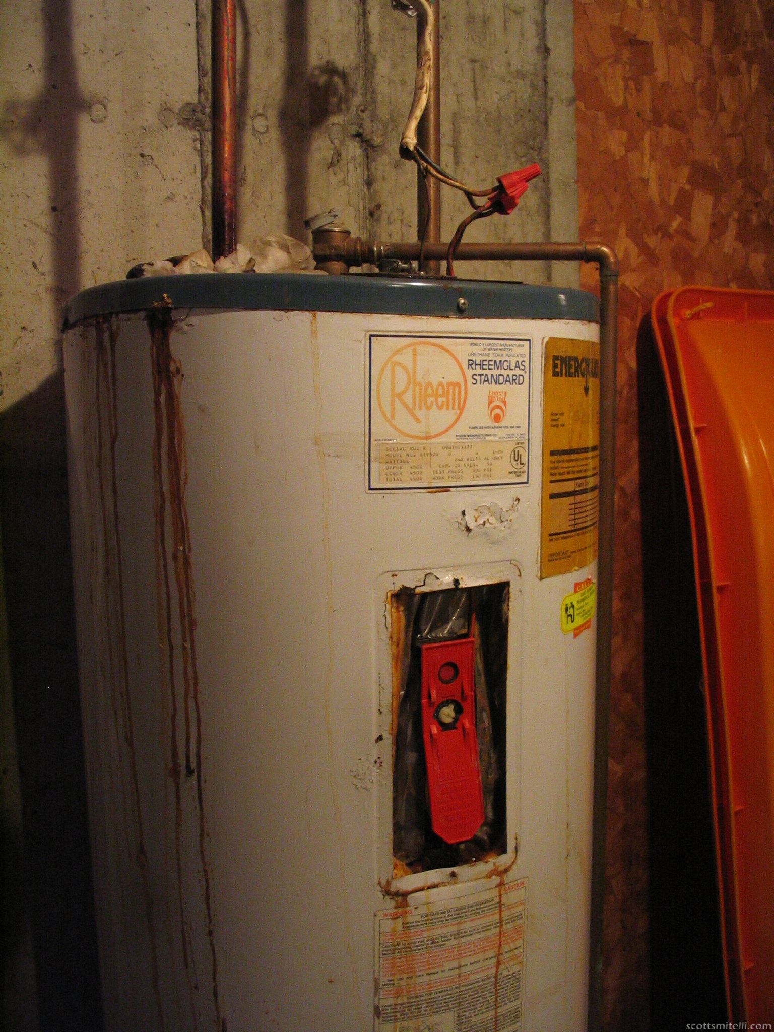 The water heater, freshly repaired.