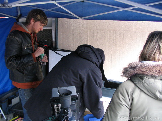Dan (director) and Christian (DP) try to get the FireWire transfer to work.