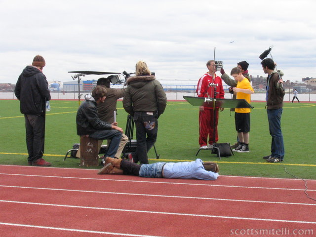 Michaela takes a nap on the track
