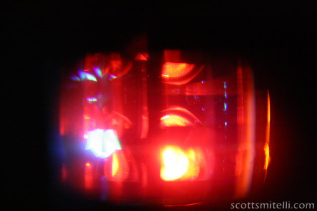 Flashlight viewed through the color wheel.