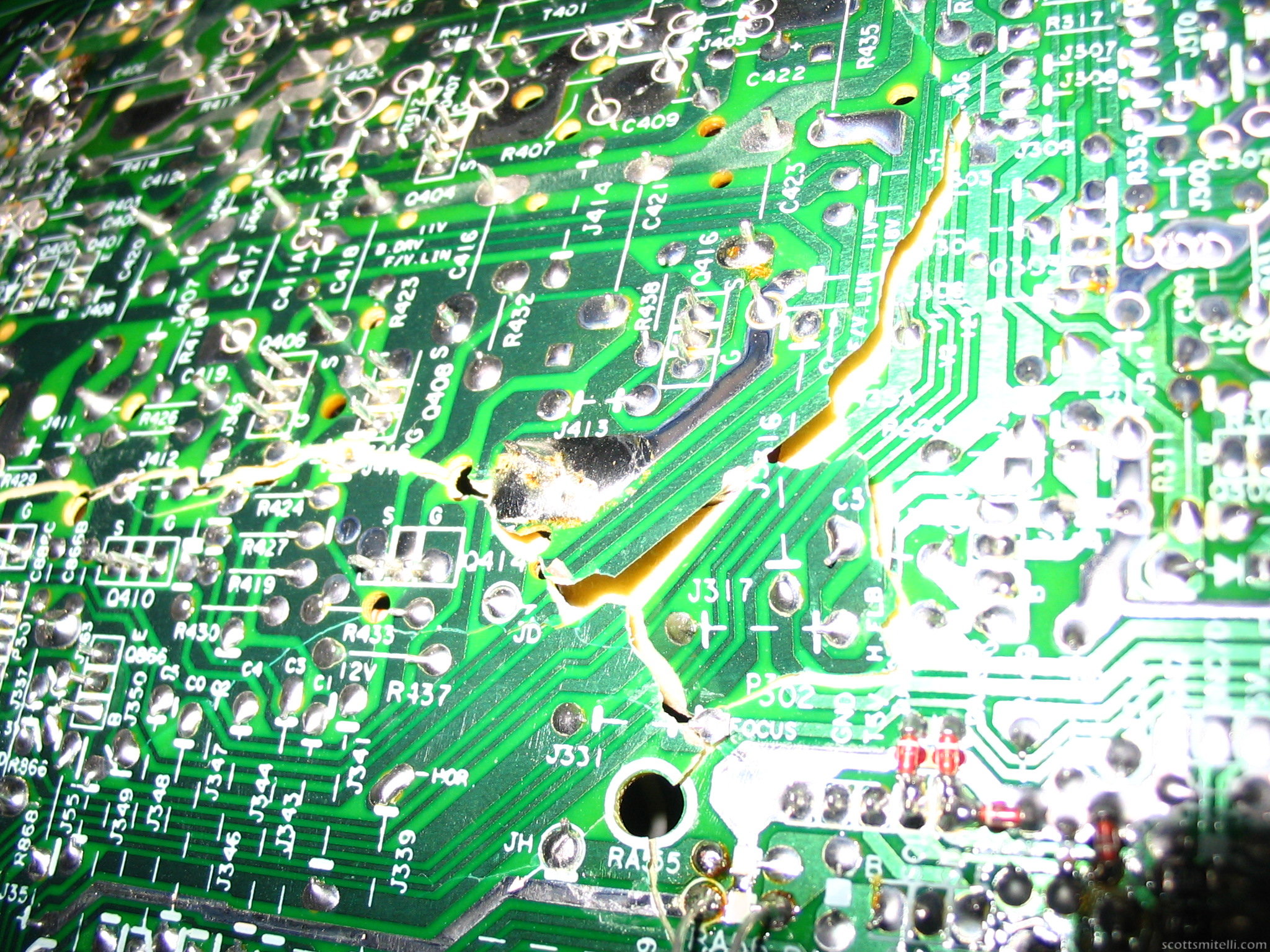 Gaping crack on the solder side of the main board