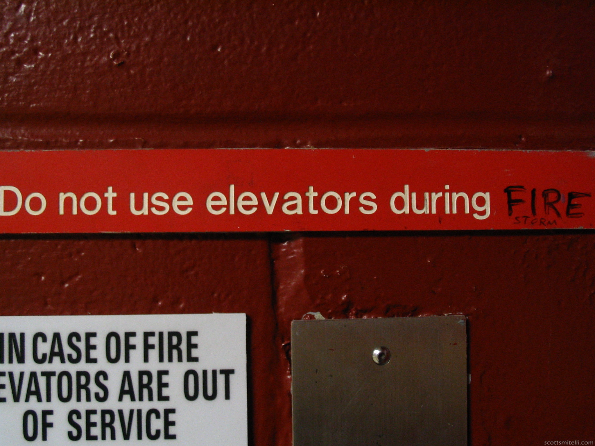 Do not use elevators during FIRE STORM!