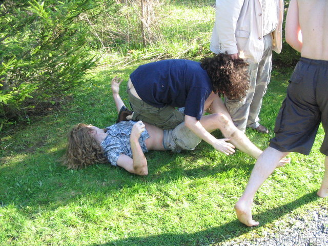 Dragging Nate to the pond 1