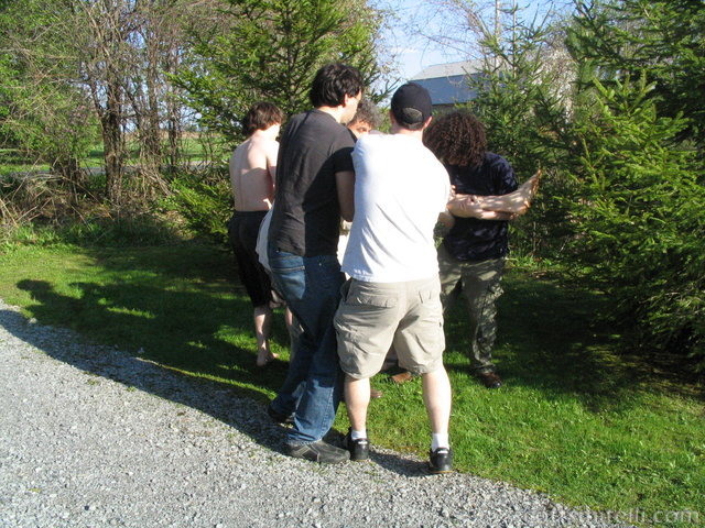 Dragging Nate to the pond 3