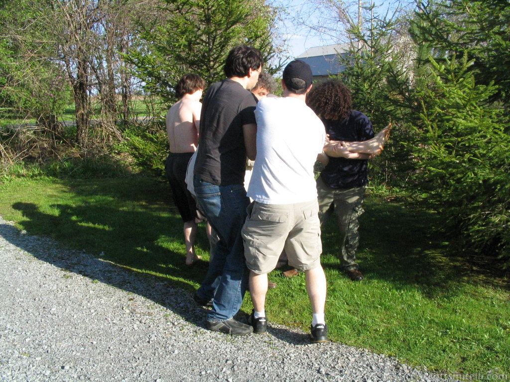 Dragging Nate to the pond 3
