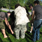 Dragging Nate to the pond 7